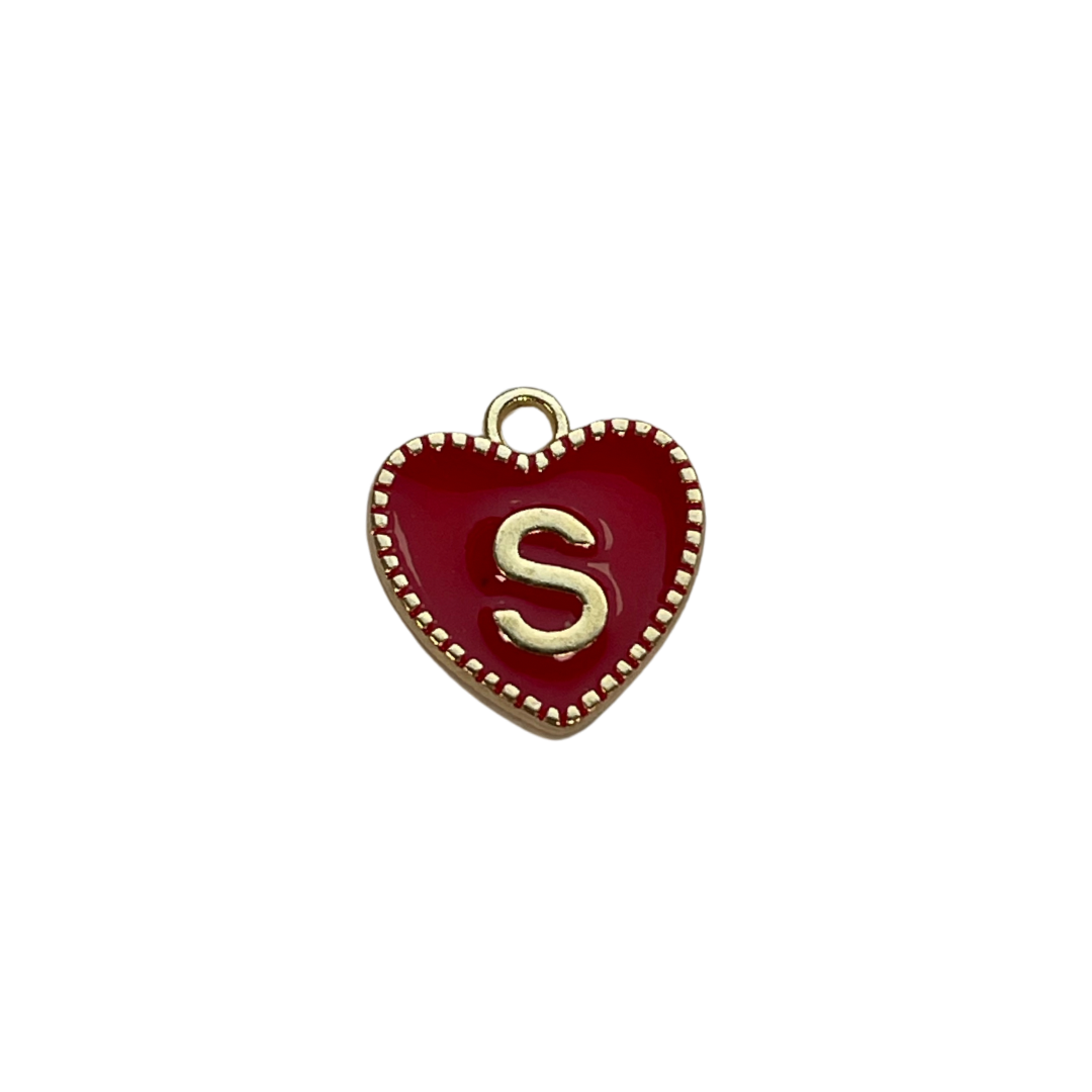 Red Heart Letter Charm