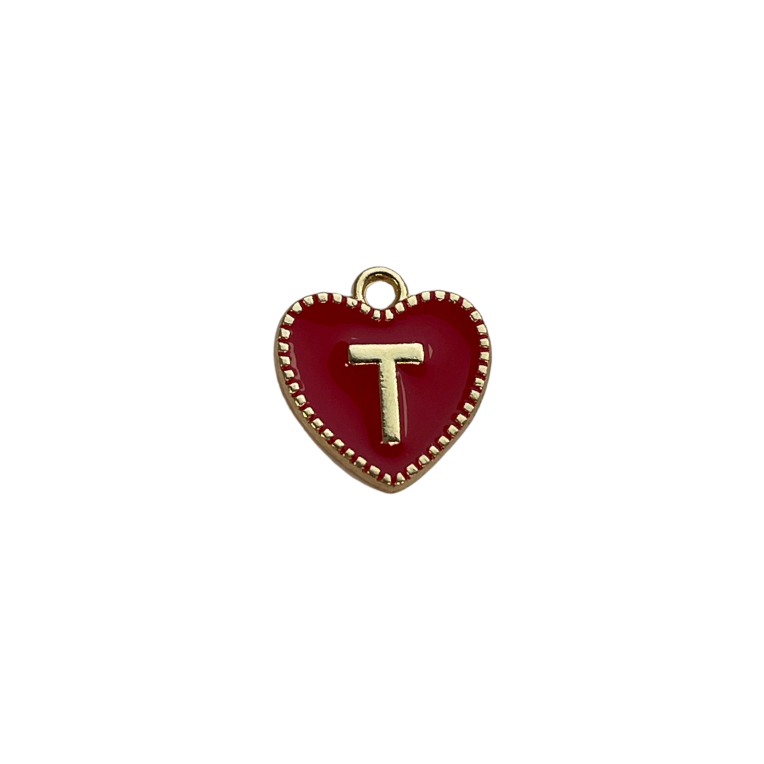 Red Heart Letter Charm