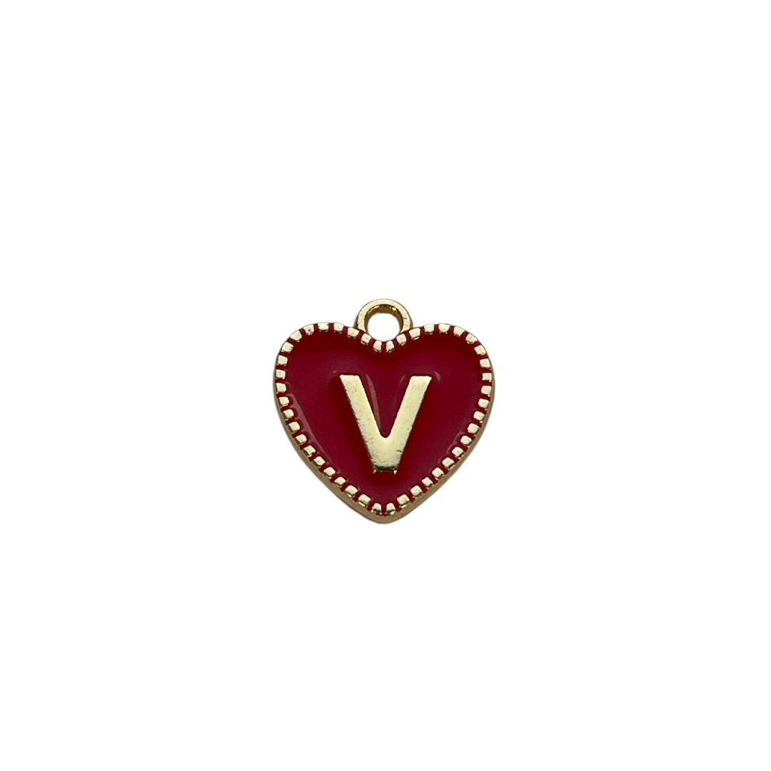 Red Heart Letter Charm