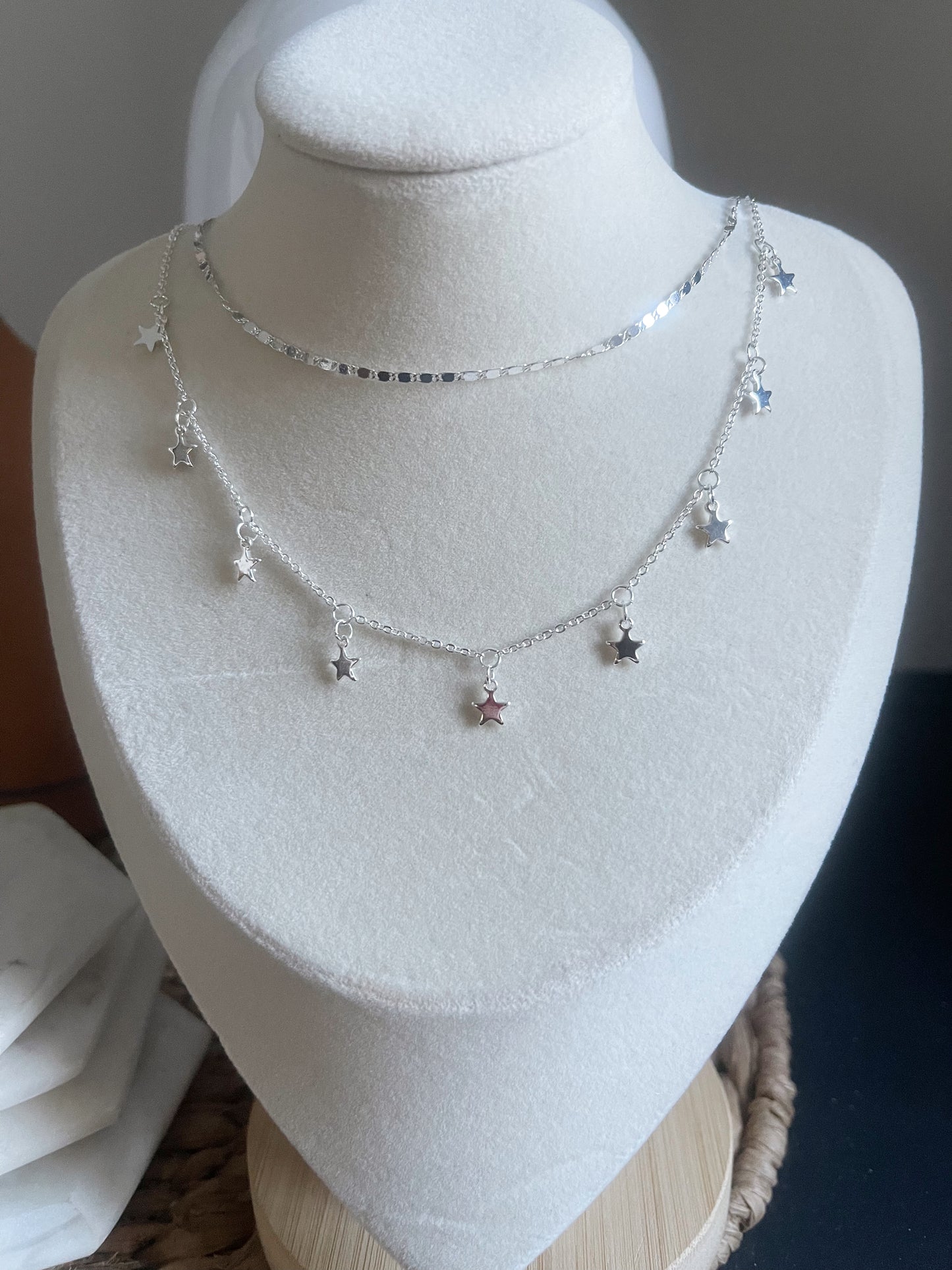 Silver Double Layer Star Necklace
