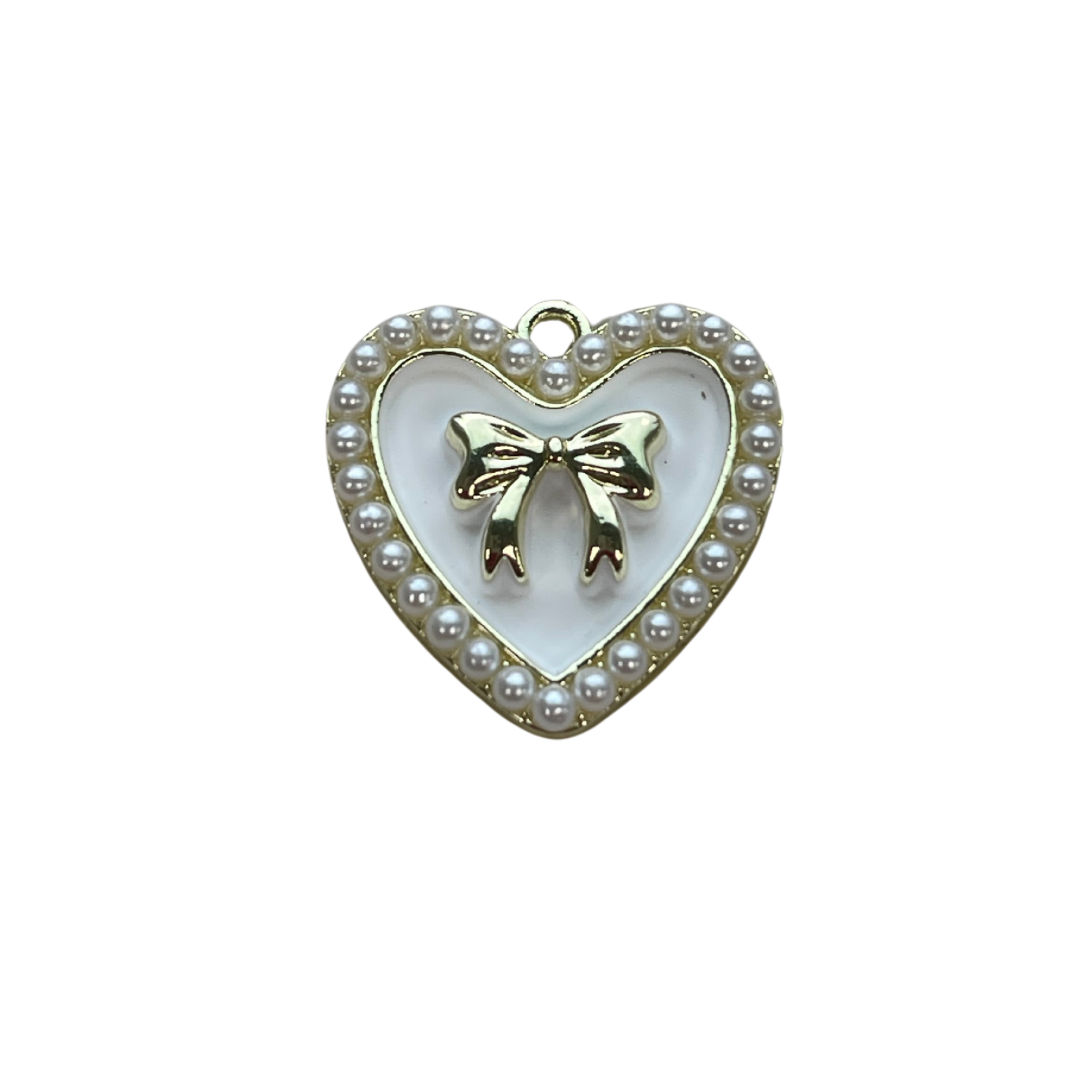 White Pearl Bow Heart