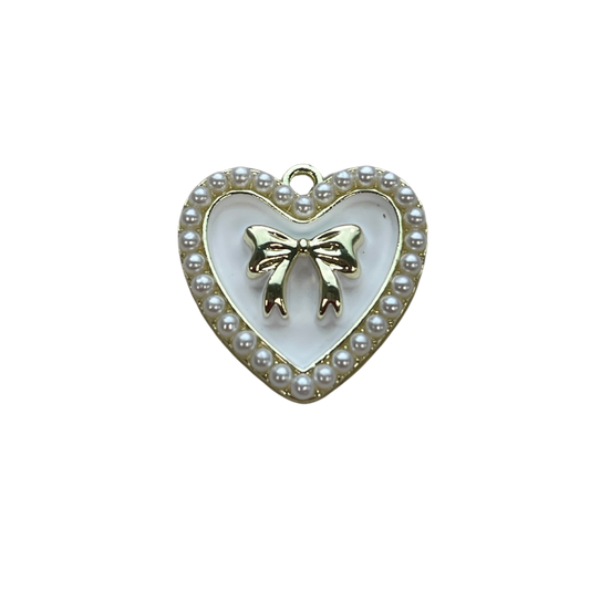 White Pearl Bow Heart